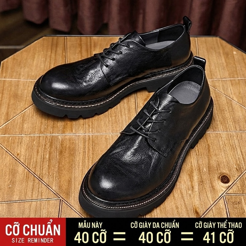 Giày Oxford Nam Da Bò Chiều Cao Đế Khoảng 4cm Phong Cách Retro Màu Đen, Nâu, Xanh Lá