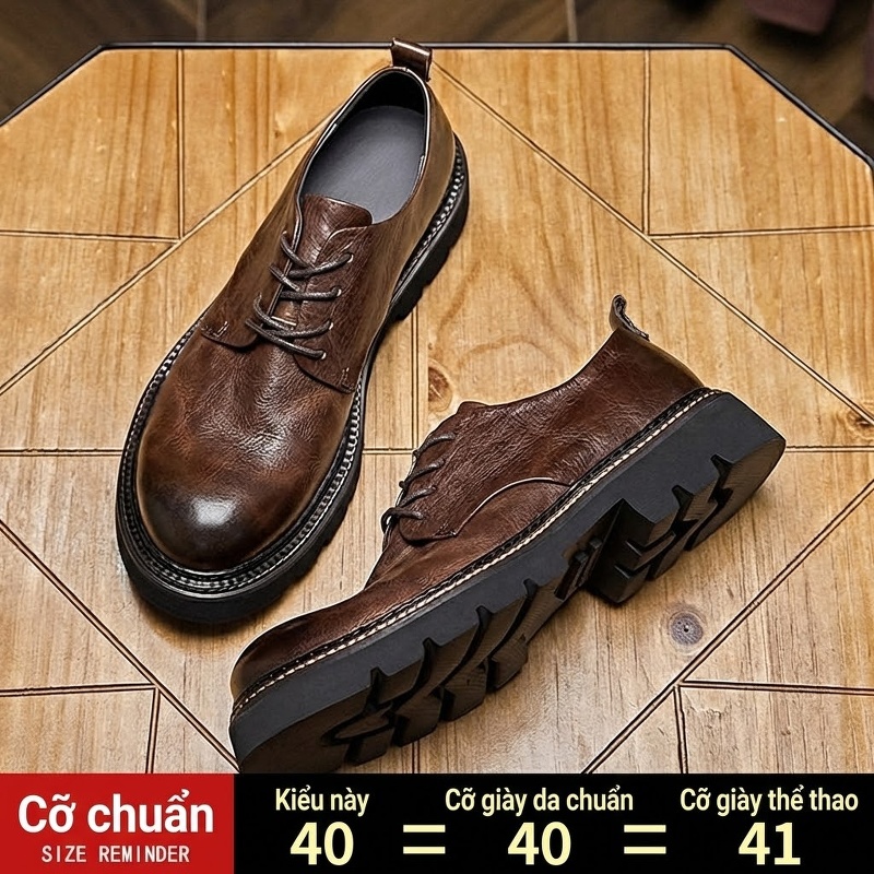 Giày Oxford Nam Da Bò Chiều Cao Đế Khoảng 4cm Phong Cách Retro Màu Đen, Nâu, Xanh Lá