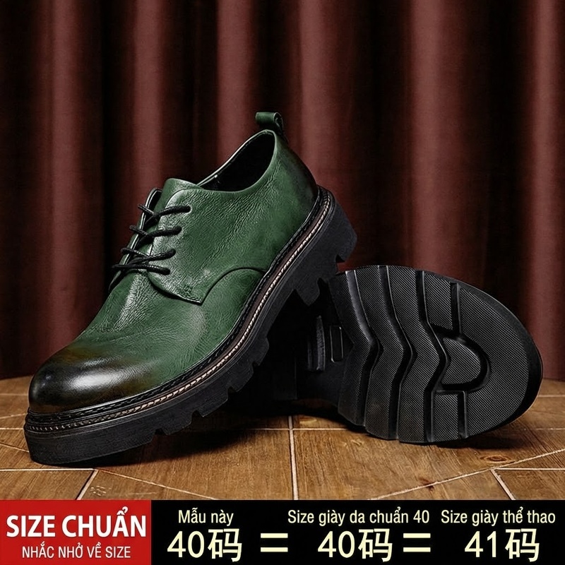 Giày Oxford Nam Da Bò Chiều Cao Đế Khoảng 4cm Phong Cách Retro Màu Đen, Nâu, Xanh Lá