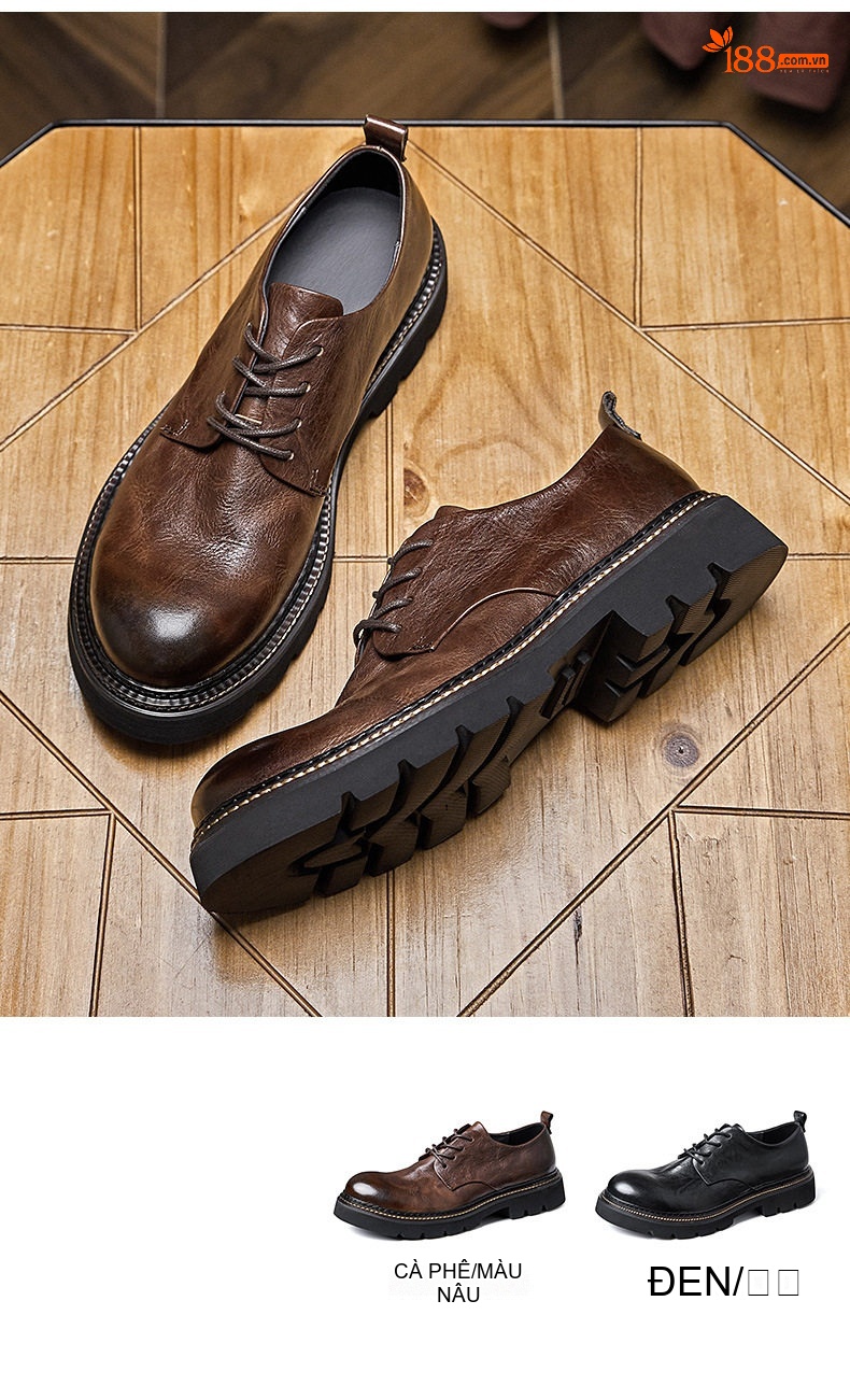 Giày Oxford Nam Da Bò Chiều Cao Đế Khoảng 4cm Phong Cách Retro Màu Đen, Nâu, Xanh Lá chi tiết 7