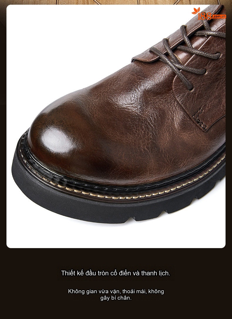 Giày Oxford Nam Da Bò Chiều Cao Đế Khoảng 4cm Phong Cách Retro Màu Đen, Nâu, Xanh Lá chi tiết 9