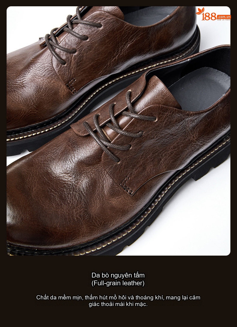Giày Oxford Nam Da Bò Chiều Cao Đế Khoảng 4cm Phong Cách Retro Màu Đen, Nâu, Xanh Lá chi tiết 10