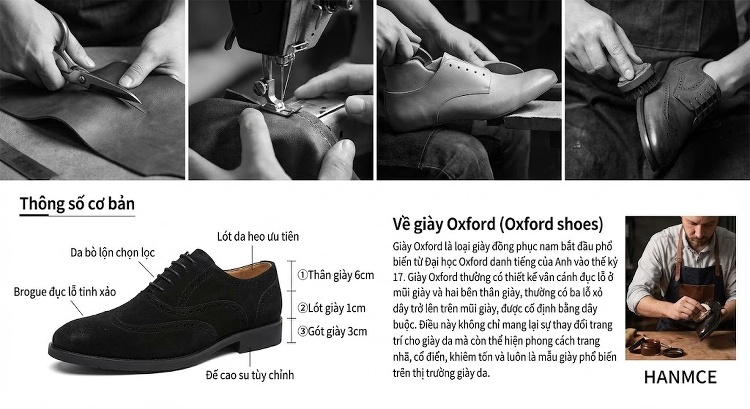 Giày Oxford Nam Da Mờ Buộc Dây Chiều Cao Đế Khoảng 3cm Màu Đen, Nâu chi tiết 3