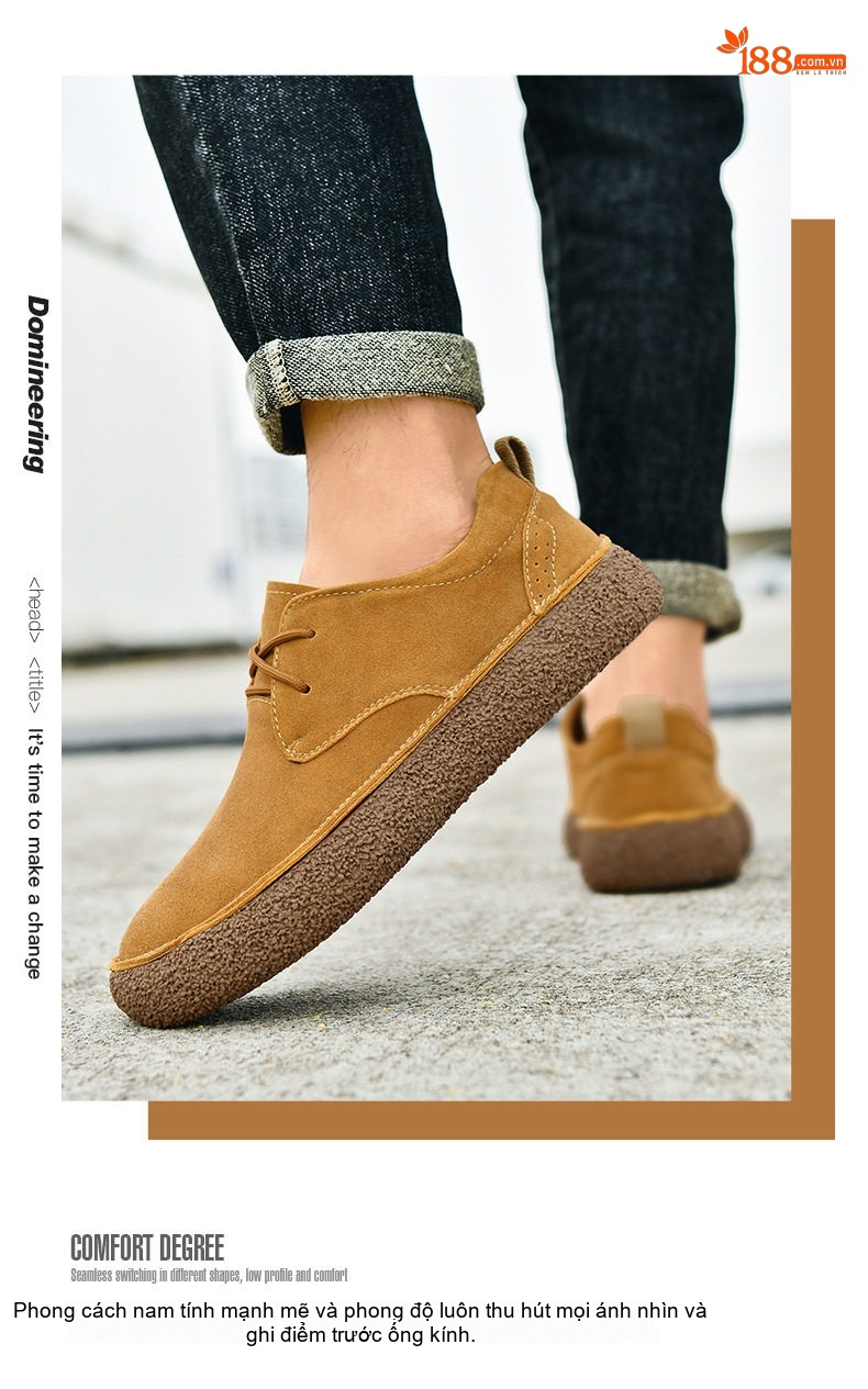 Giày Oxford Nam Da Mờ Đế Dày Chiều Cao Đế Khoảng 3cm Màu Nâu, Xám, Kem chi tiết 2
