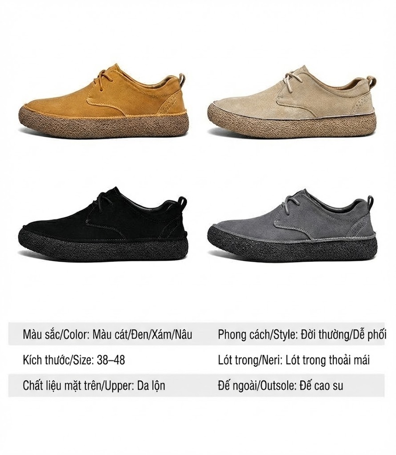 Giày Oxford Nam Da Mờ Đế Dày Chiều Cao Đế Khoảng 3cm Màu Nâu, Xám, Kem chi tiết 4