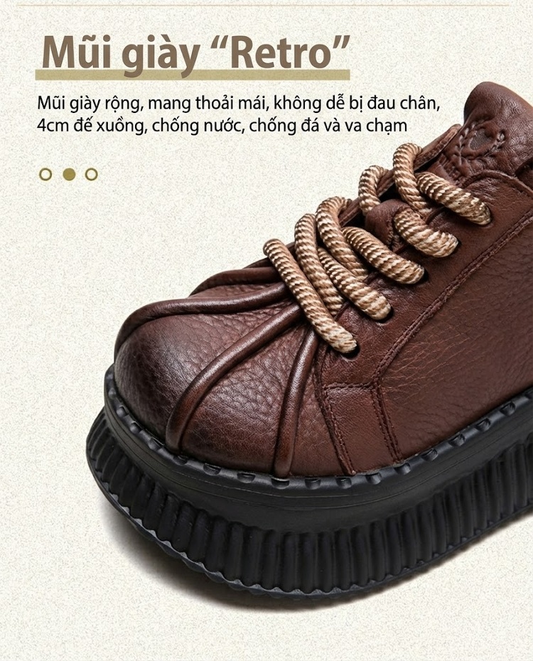 Giày Oxford Nữ Buộc Dây Phong Cách Anh Chiều Cao Đế Khoảng 5cm Màu Đen, Nâu chi tiết 4