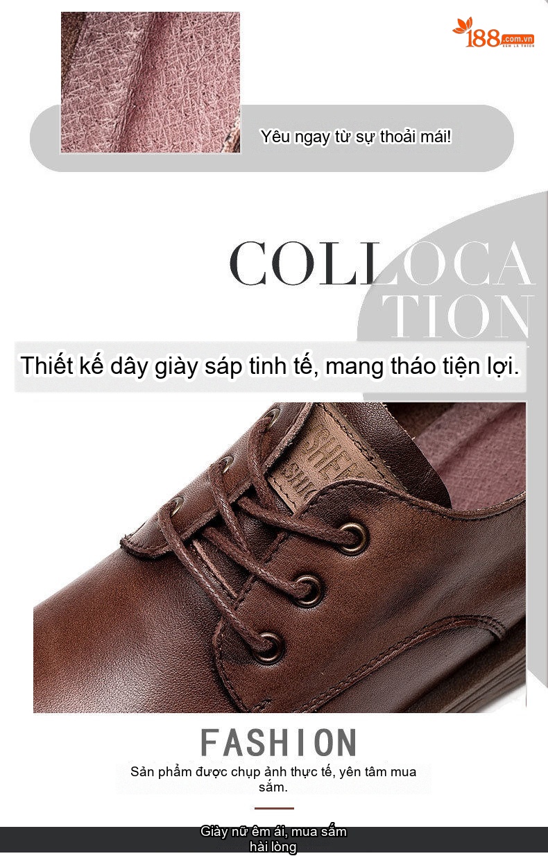 Giày Oxford Nữ Da Bò Buộc Dây Chiều Cao Đế Khoảng 3cm Phong Cách Vintage Màu Nâu, Đen chi tiết 19