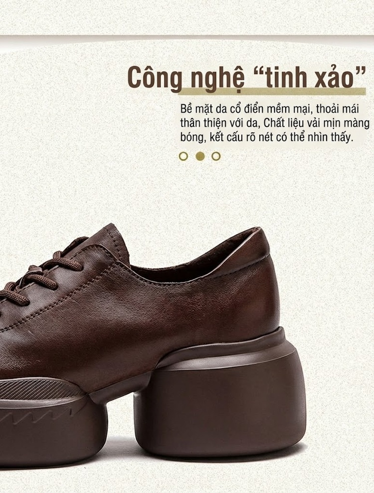 Giày Oxford Nữ Da Bò Chiều Cao Đế Khoảng 6cm Màu Đen, Nâu chi tiết 2