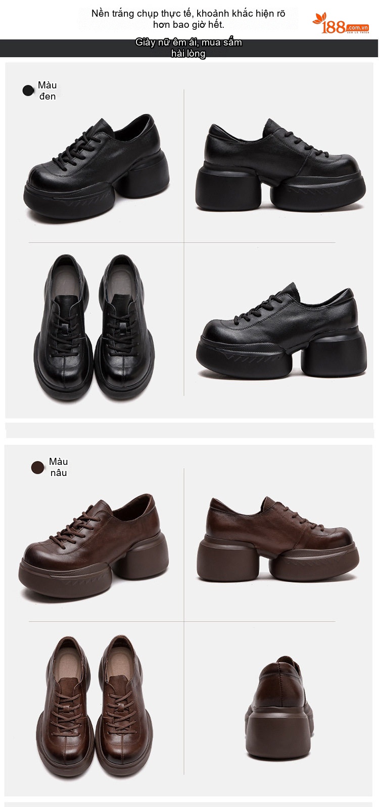 Giày Oxford Nữ Da Bò Chiều Cao Đế Khoảng 6cm Màu Đen, Nâu chi tiết 13