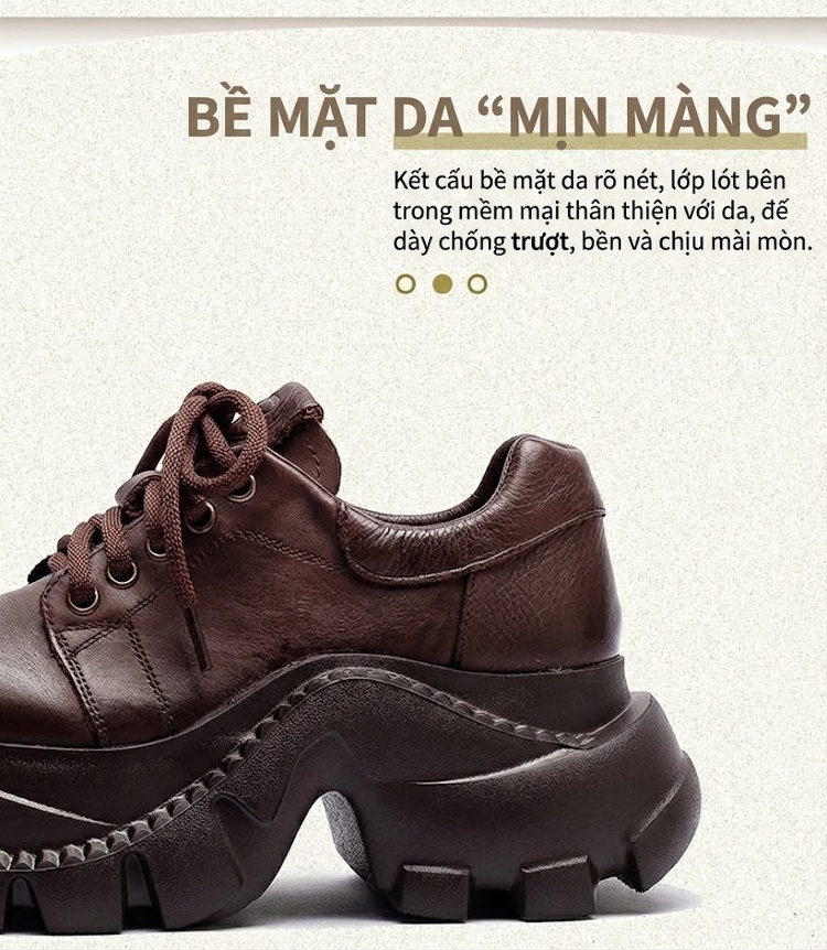 Giày Oxford Nữ Da Bò Đế Bánh Mì Chiều Cao Đế Khoảng 5cm Màu Đen, Nâu chi tiết 2