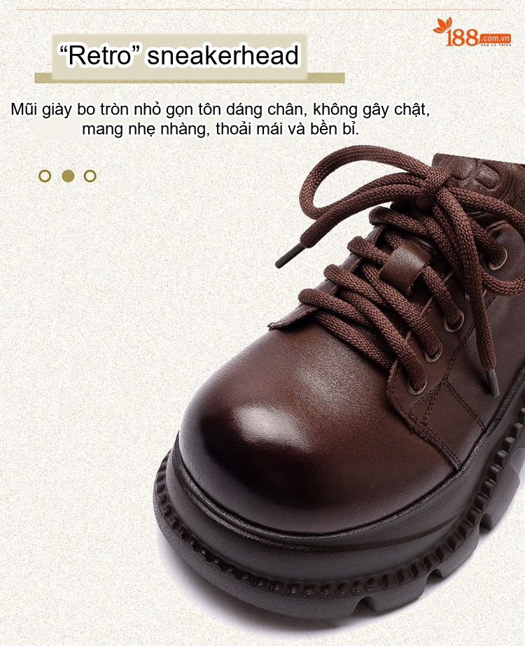 Giày Oxford Nữ Da Bò Đế Bánh Mì Chiều Cao Đế Khoảng 5cm Màu Đen, Nâu chi tiết 3