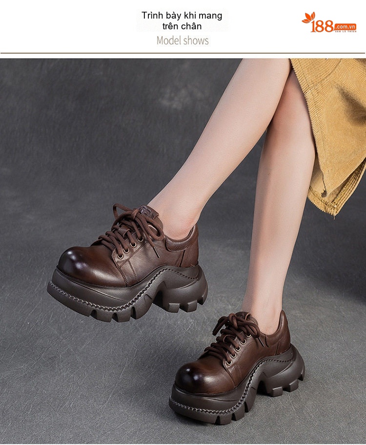 Giày Oxford Nữ Da Bò Đế Bánh Mì Chiều Cao Đế Khoảng 5cm Màu Đen, Nâu chi tiết 6