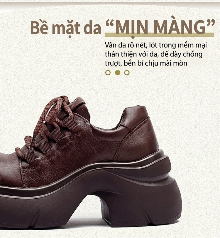 Giày Oxford Nữ Da Bò Đế Bánh Mì Chiều Cao Đế Khoảng 6cm Màu Đen, Nâu chi tiết 3
