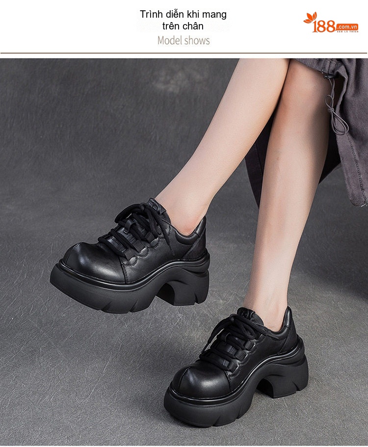 Giày Oxford Nữ Da Bò Đế Bánh Mì Chiều Cao Đế Khoảng 6cm Màu Đen, Nâu chi tiết 7