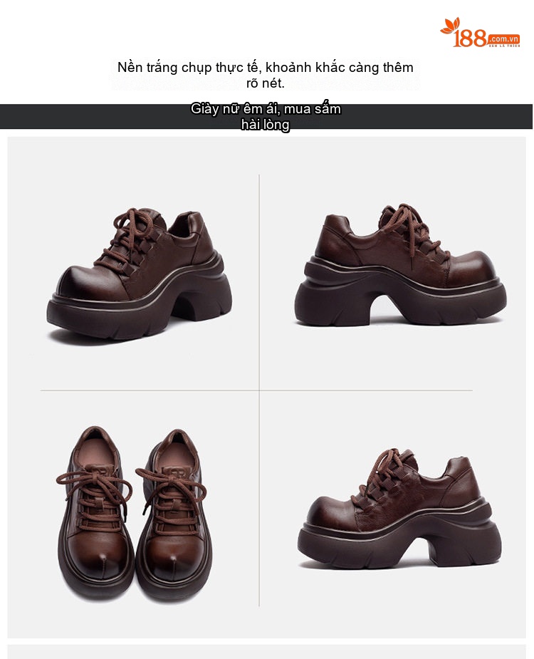 Giày Oxford Nữ Da Bò Đế Bánh Mì Chiều Cao Đế Khoảng 6cm Màu Đen, Nâu chi tiết 16
