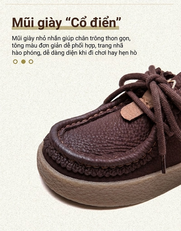 Giày Oxford Nữ Da Bò Đế Bệt Chiều Cao Đế Khoảng 3cm Màu Vàng, Nâu chi tiết 4