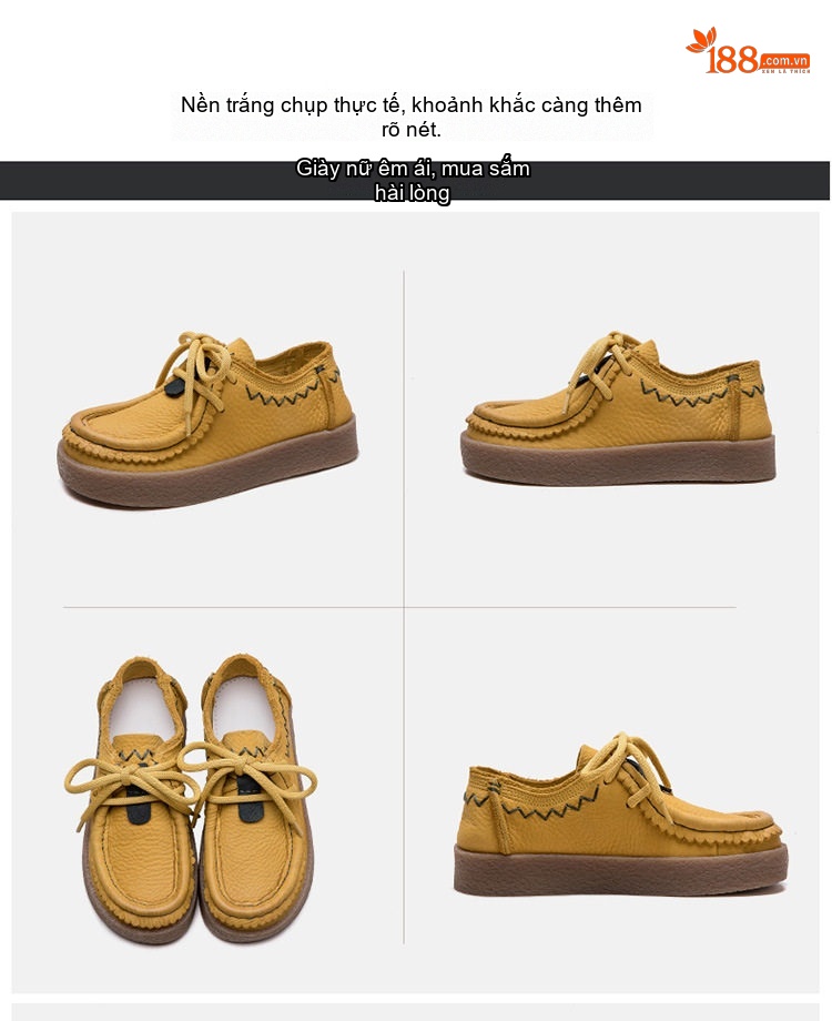 Giày Oxford Nữ Da Bò Đế Bệt Chiều Cao Đế Khoảng 3cm Màu Vàng, Nâu chi tiết 16