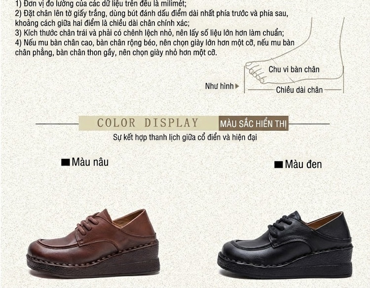 Giày Oxford Nữ Da Bò Đế Xuồng Chiều Cao Đế Khoảng 4cm Màu Đen, Nâu chi tiết 2