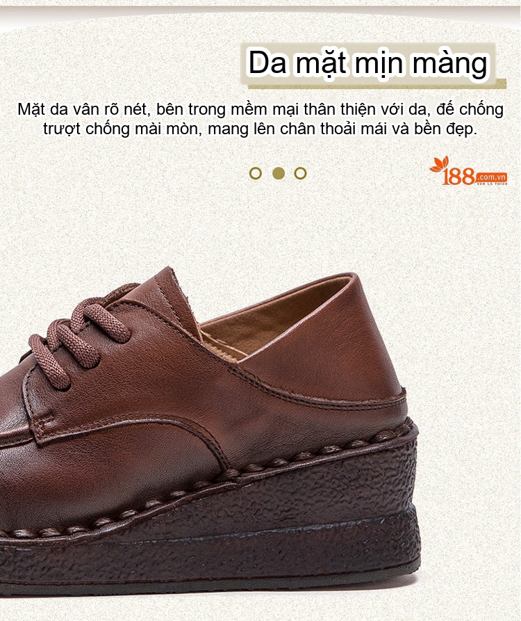 Giày Oxford Nữ Da Bò Đế Xuồng Chiều Cao Đế Khoảng 4cm Màu Đen, Nâu chi tiết 3
