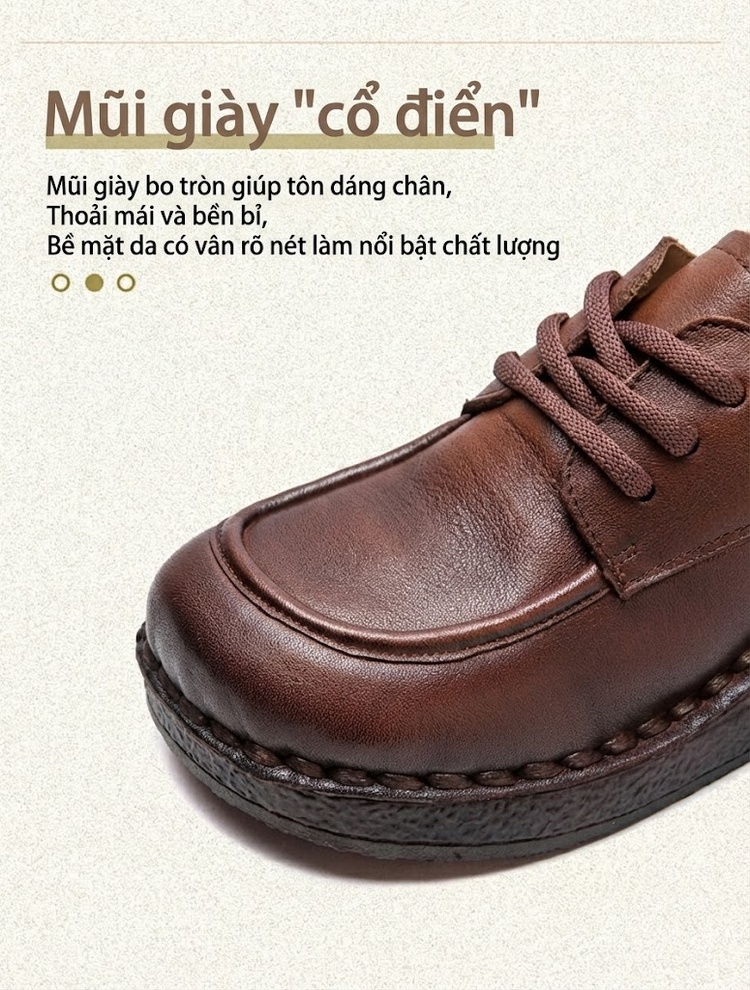 Giày Oxford Nữ Da Bò Đế Xuồng Chiều Cao Đế Khoảng 4cm Màu Đen, Nâu chi tiết 4