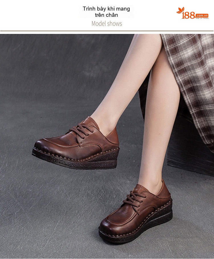 Giày Oxford Nữ Da Bò Đế Xuồng Chiều Cao Đế Khoảng 4cm Màu Đen, Nâu chi tiết 7