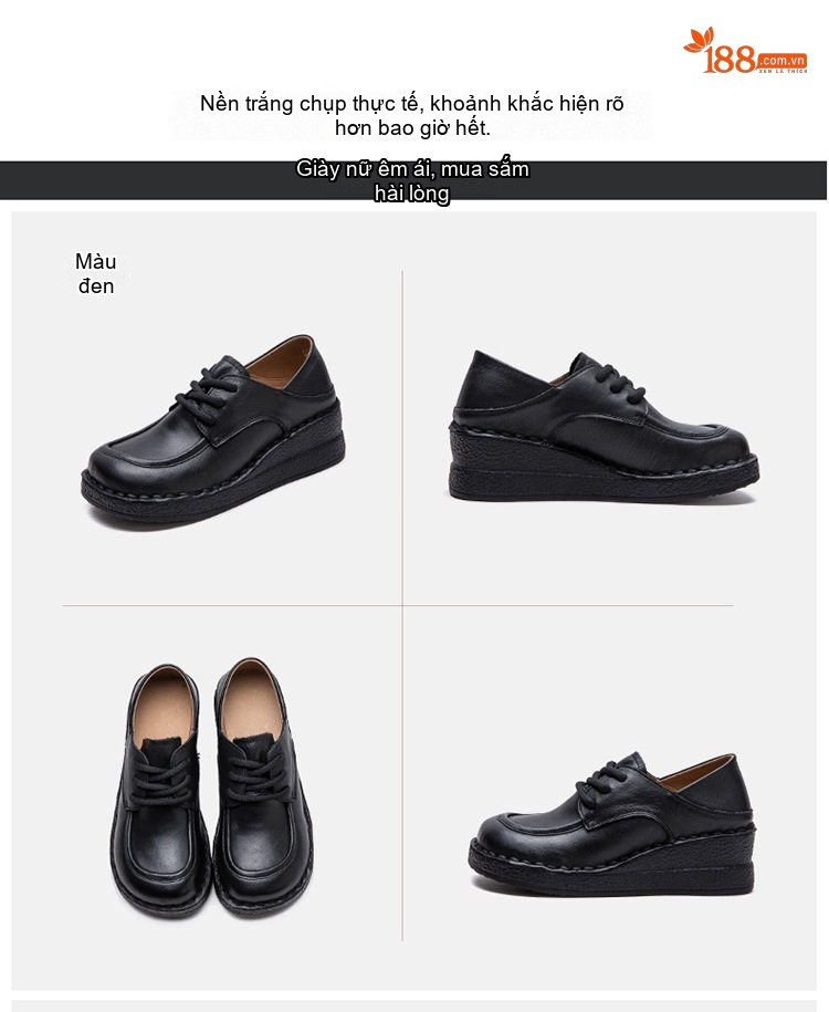 Giày Oxford Nữ Da Bò Đế Xuồng Chiều Cao Đế Khoảng 4cm Màu Đen, Nâu chi tiết 16