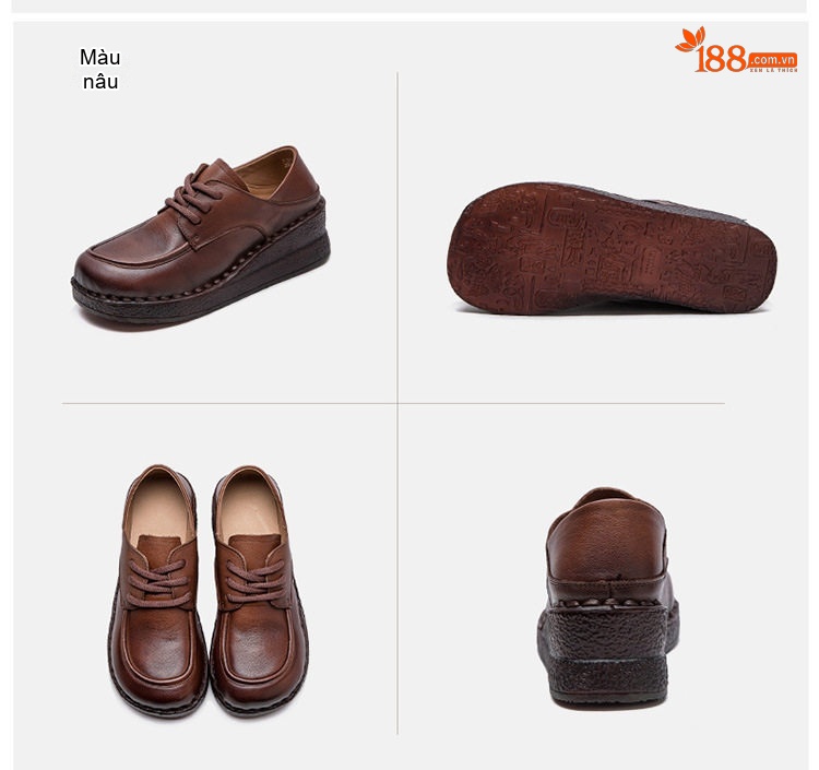 Giày Oxford Nữ Da Bò Đế Xuồng Chiều Cao Đế Khoảng 4cm Màu Đen, Nâu chi tiết 17
