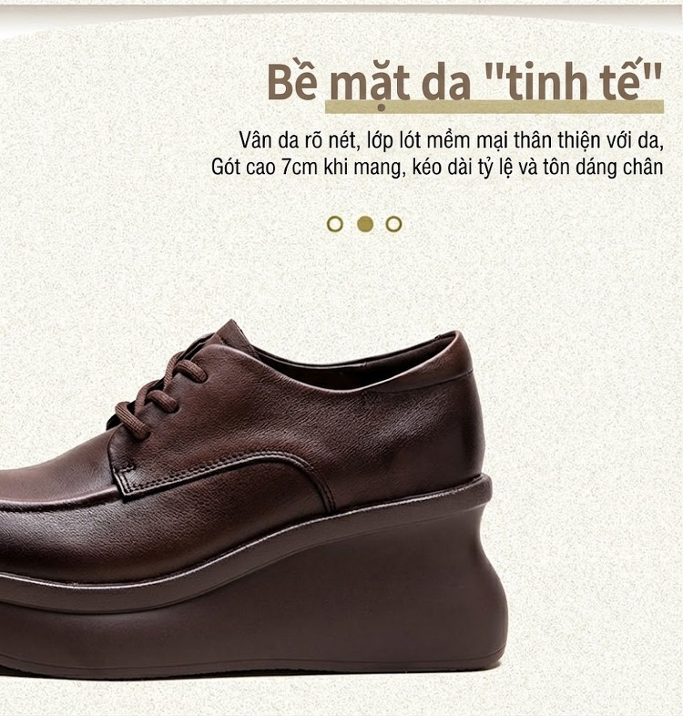 Giày Oxford Nữ Da Bò Đế Xuồng Chiều Cao Đế Khoảng 5cm Màu Đen, Nâu chi tiết 3
