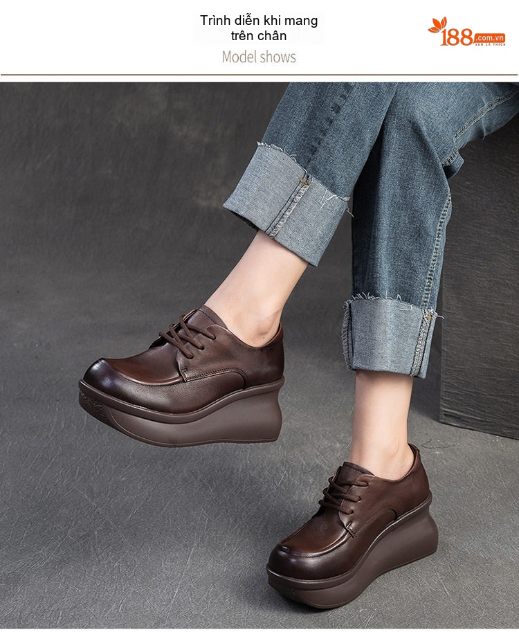 Giày Oxford Nữ Da Bò Đế Xuồng Chiều Cao Đế Khoảng 5cm Màu Đen, Nâu chi tiết 7