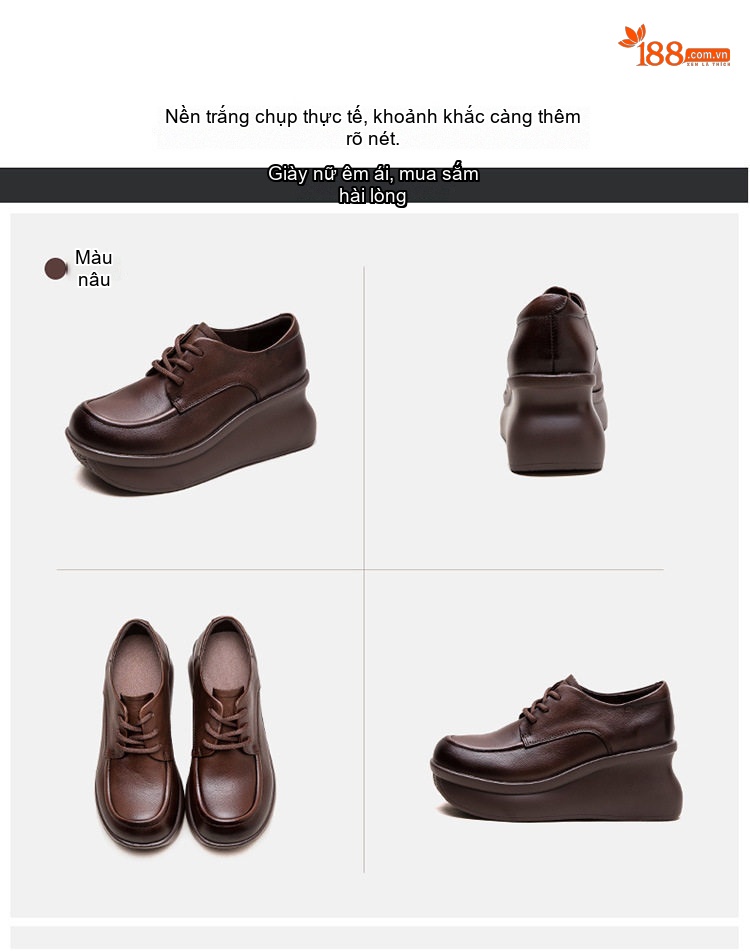 Giày Oxford Nữ Da Bò Đế Xuồng Chiều Cao Đế Khoảng 5cm Màu Đen, Nâu chi tiết 16