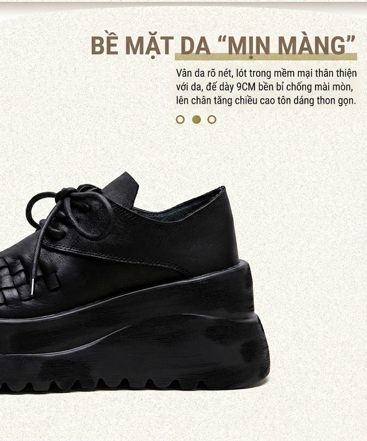 Giày Oxford Nữ Da Bò Dệt Chiều Cao Đế Khoảng 5cm Màu Đen chi tiết 2