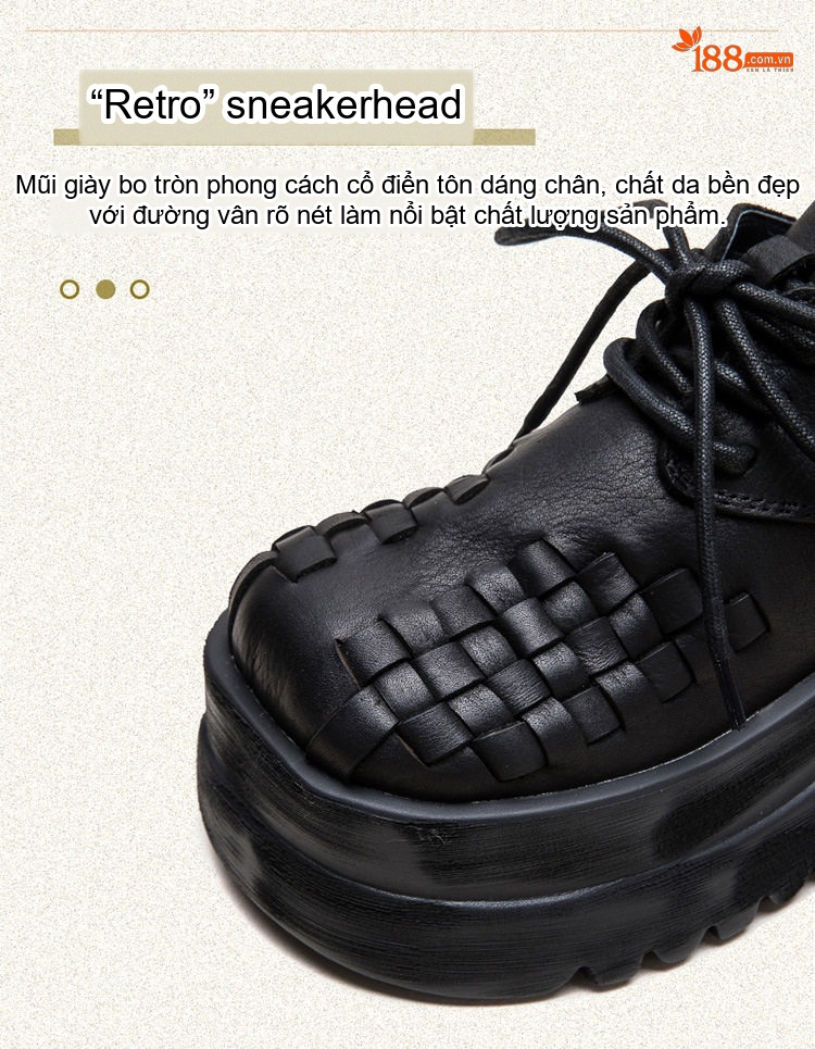 Giày Oxford Nữ Da Bò Dệt Chiều Cao Đế Khoảng 5cm Màu Đen chi tiết 3