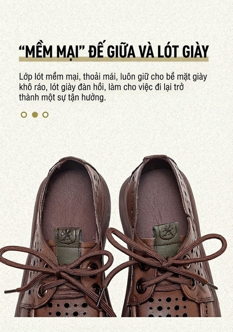 Giày Oxford Nữ Da Bò Lỗ Thoáng Khí Chiều Cao Đế Khoảng 3cm Màu Nâu, Kem chi tiết 6