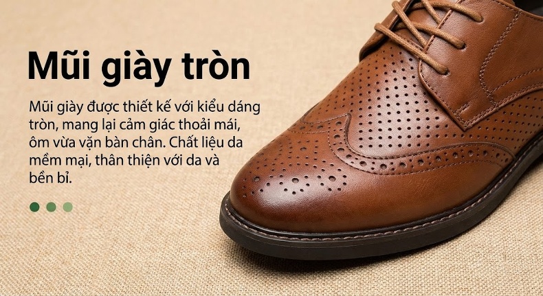 Giày Oxford Nữ Da Bò Lỗ Thoáng Khí Chiều Cao Đế Khoảng 3cm Màu Nâu, Kem chi tiết 4