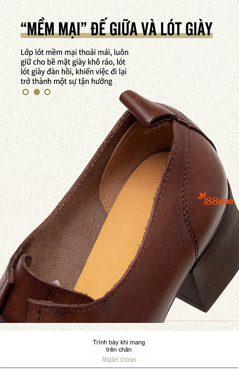 Giày Oxford Nữ Da Bò Mũi Tròn Chiều Cao Đế Khoảng 5cm Màu Đen, Nâu chi tiết 6