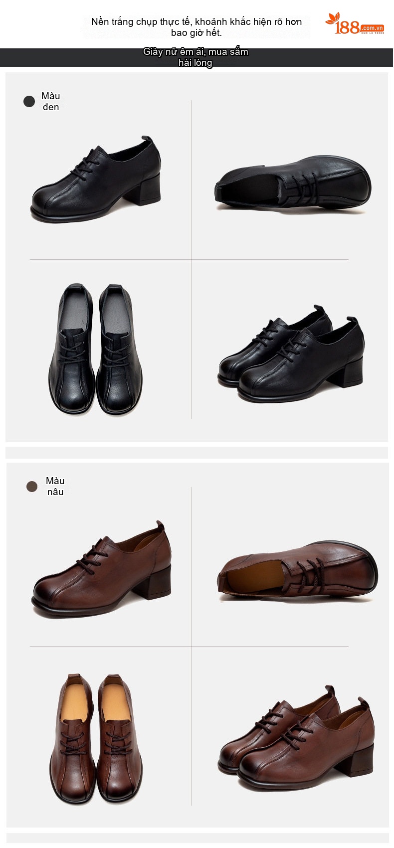 Giày Oxford Nữ Da Bò Mũi Tròn Chiều Cao Đế Khoảng 5cm Màu Đen, Nâu chi tiết 17