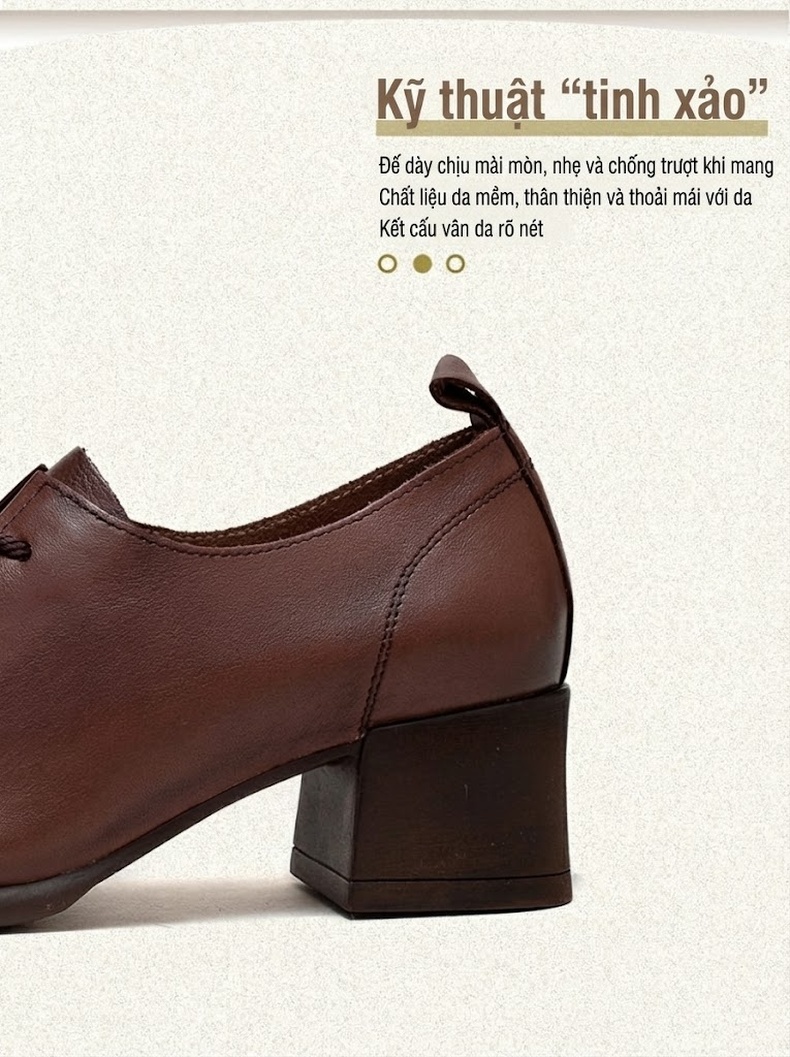 Giày Oxford Nữ Da Bò Mũi Tròn Chiều Cao Đế Khoảng 5cm Màu Đen, Nâu chi tiết 3