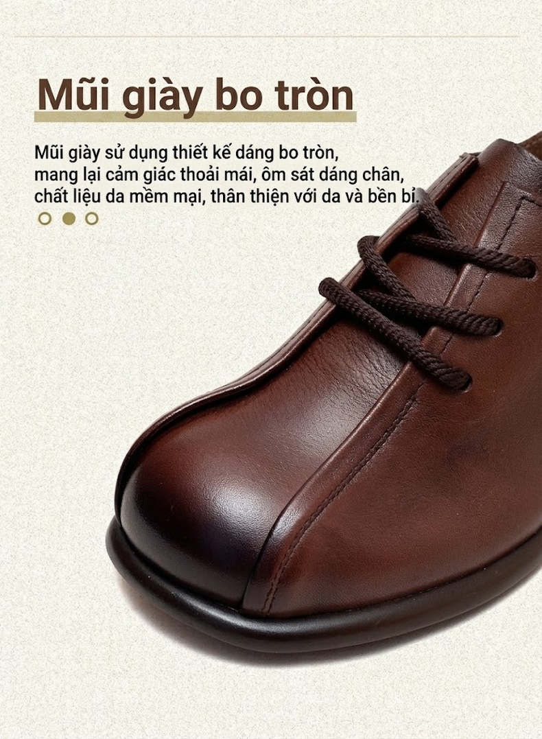 Giày Oxford Nữ Da Bò Mũi Tròn Chiều Cao Đế Khoảng 5cm Màu Đen, Nâu chi tiết 4