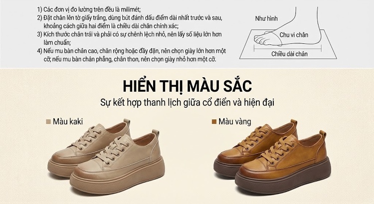 Giày Oxford Nữ Da Bò Phối Màu Buộc Dây Chiều Cao Đế Khoảng 2cm Màu Nâu, Kem chi tiết 2