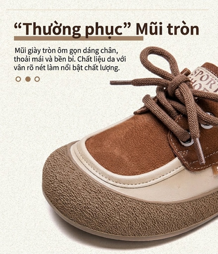 Giày Oxford Nữ Da Bò Phối Màu Buộc Dây Chiều Cao Đế Khoảng 2cm Màu Nâu, Kem chi tiết 4