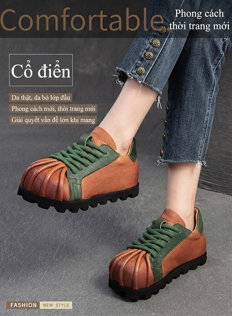 Giày Oxford Nữ Da Bò Tăng Chiều Cao Đế Khoảng 3.5cm Màu Nâu, Đen, Xanh Lá chi tiết 1