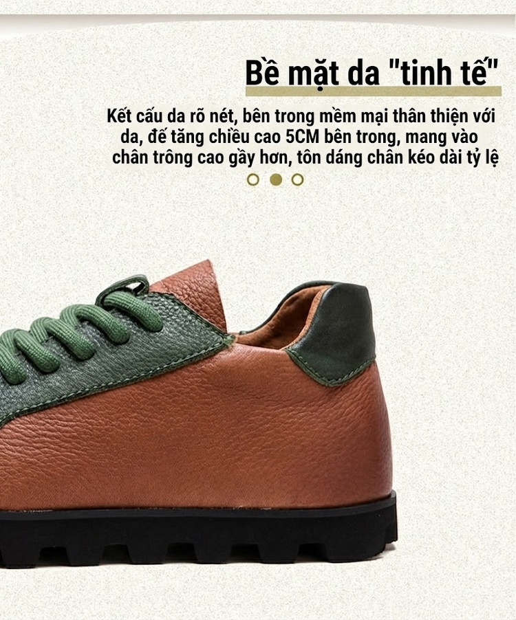 Giày Oxford Nữ Da Bò Tăng Chiều Cao Đế Khoảng 3.5cm Màu Nâu, Đen, Xanh Lá chi tiết 2