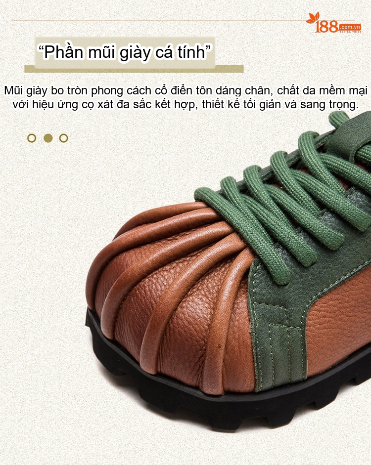 Giày Oxford Nữ Da Bò Tăng Chiều Cao Đế Khoảng 3.5cm Màu Nâu, Đen, Xanh Lá chi tiết 3