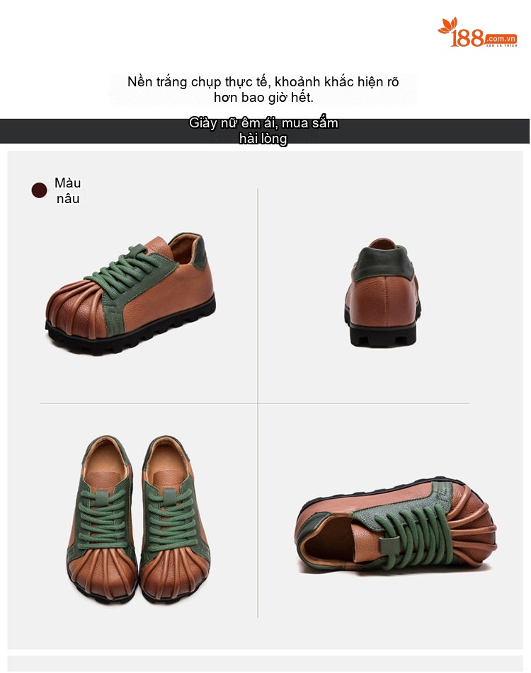 Giày Oxford Nữ Da Bò Tăng Chiều Cao Đế Khoảng 3.5cm Màu Nâu, Đen, Xanh Lá chi tiết 15