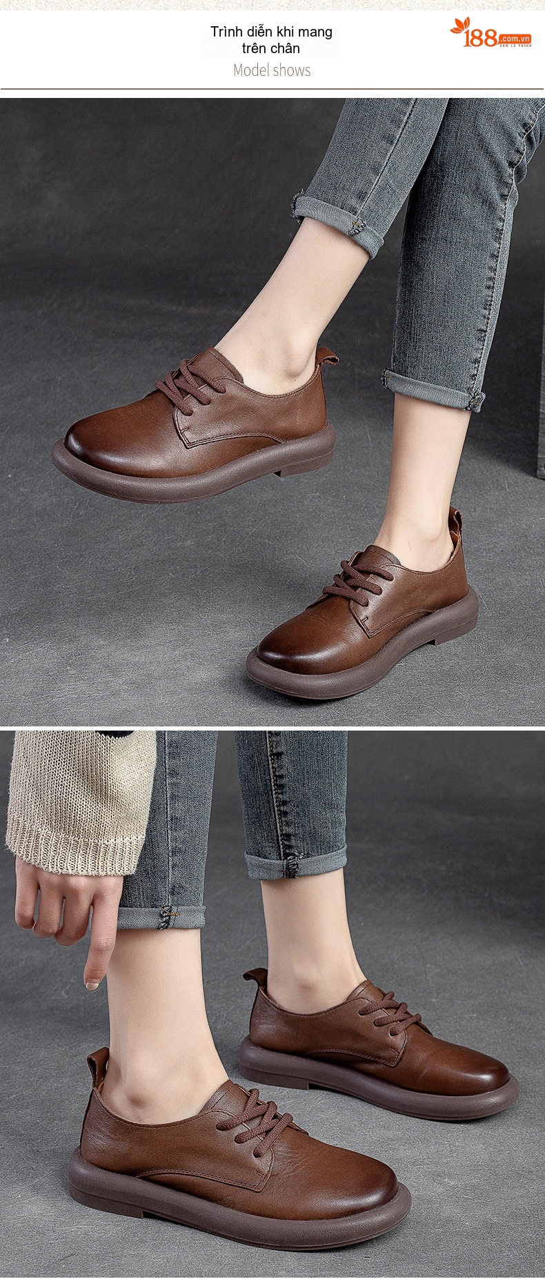 Giày Oxford Nữ Da Bóng Cổ Điển Chiều Cao Đế Khoảng 3cm Màu Đen, Nâu chi tiết 6