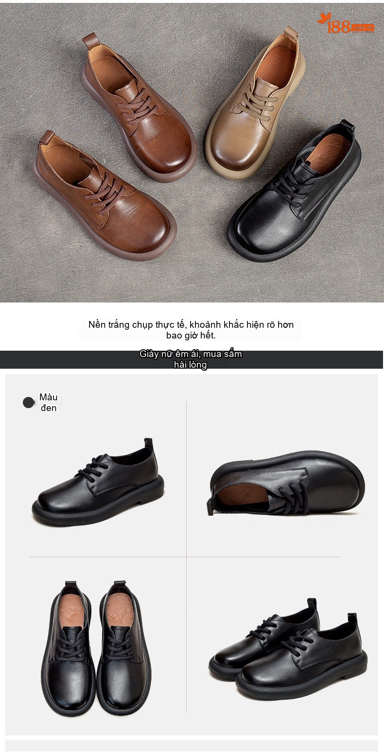 Giày Oxford Nữ Da Bóng Cổ Điển Chiều Cao Đế Khoảng 3cm Màu Đen, Nâu chi tiết 13