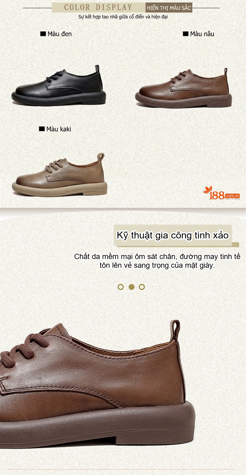 Giày Oxford Nữ Da Bóng Cổ Điển Chiều Cao Đế Khoảng 3cm Màu Đen, Nâu chi tiết 2