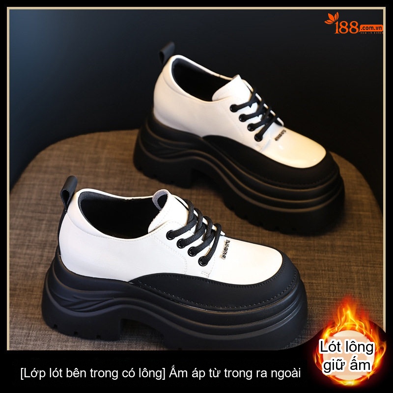 Giày Oxford Nữ Da Bóng Đế Bánh Mì Gót Cao Khoảng 6cm