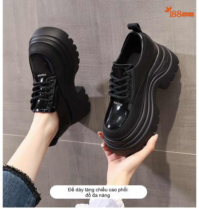 Giày Oxford Nữ Da Bóng Đế Bánh Mì Gót Cao Khoảng 6cm chi tiết 1