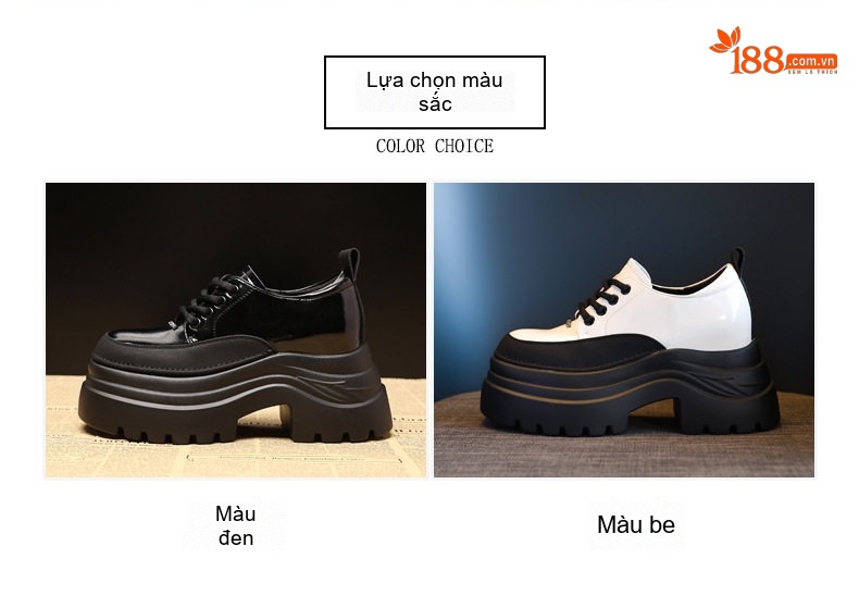 Giày Oxford Nữ Da Bóng Đế Bánh Mì Gót Cao Khoảng 6cm chi tiết 2